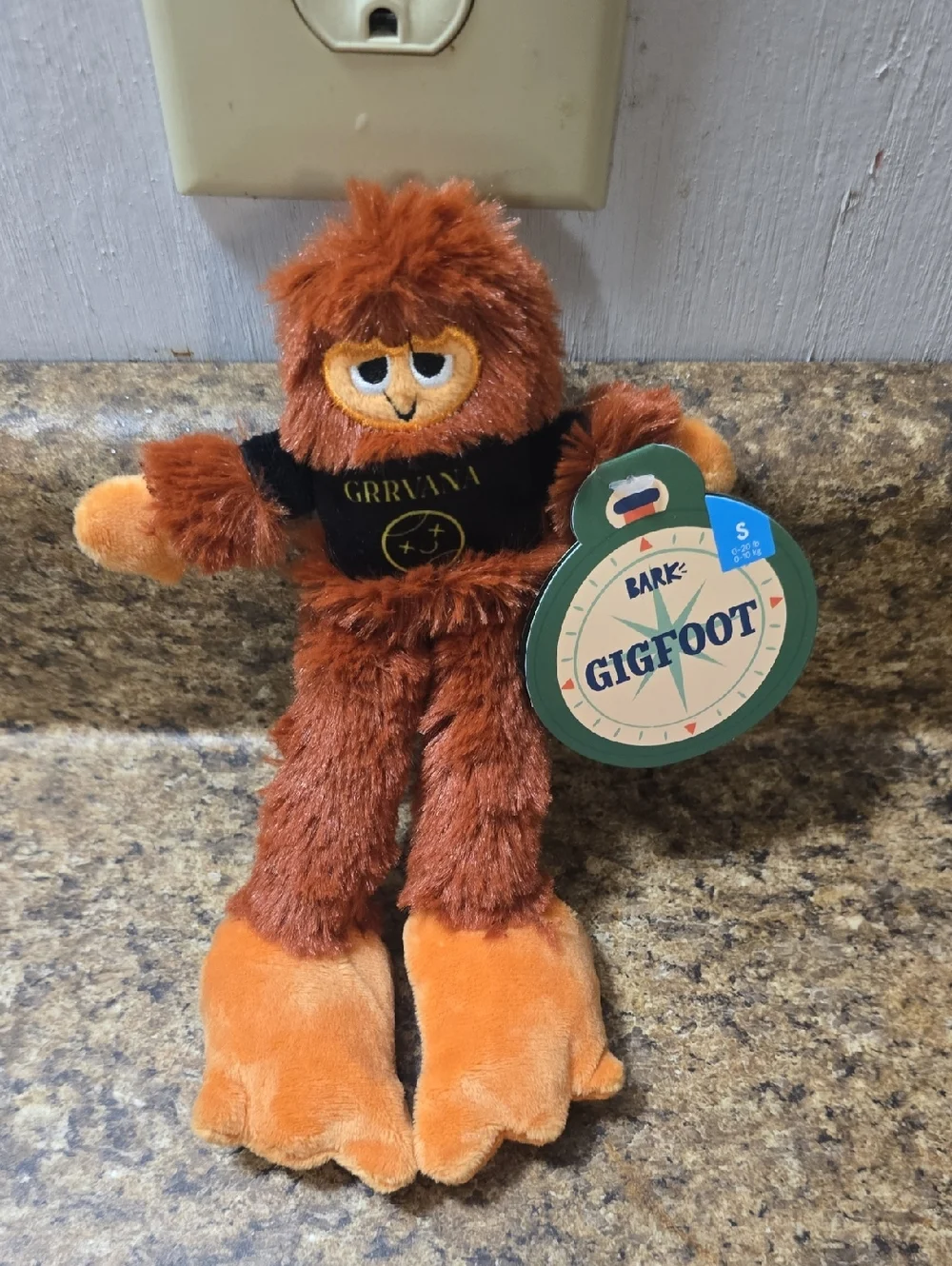 Bark GigFoot Plush‎ Dog Toy with Nirvana Tee - Brown & Orange NWT Size Small